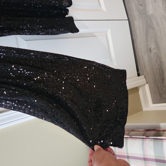 CeCe Womens Wide Leg Pants Pull-On Elastic Waist High Rise, Sequined fully lined - Picture 6 of 7